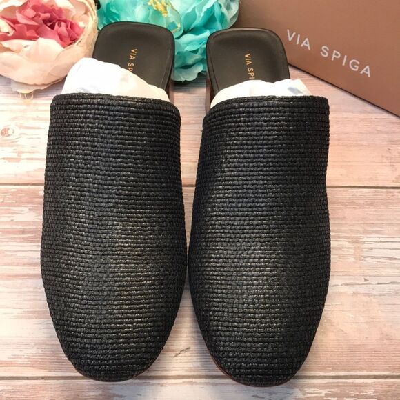 Via Spiga Women's Mitchel 2 Woven Block Heel Mules black 10 - Picture 1 of 6